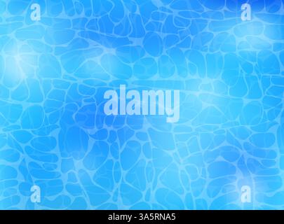 L'acqua caustica della piscina di colore azzurro ondulano e fluiscono con onde che riflettono la luce Illustrazione Vettoriale