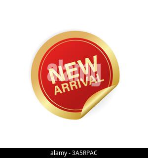 Moderno adesivo rosso di arrivo grande design per qualsiasi scopo. Illustrazione vettoriale. Illustrazione Vettoriale