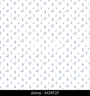 Motivo senza cuciture di note musicali blu navy su sfondo bianco Foto Stock