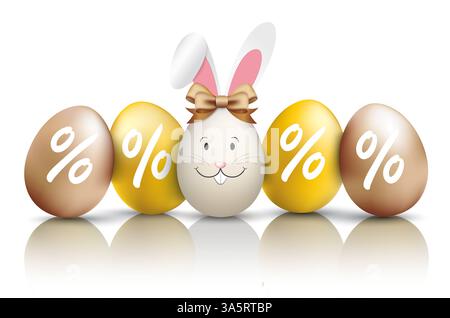 5 uova di Pasqua dorate per cento lepre Ribbon Mirror 4 uova di pasqua dorate sullo specchio per i saldi di Pasqua. Foto Stock