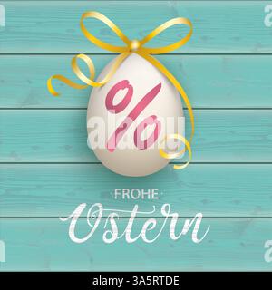 Frohe Ostern Easter Percent Egg Cyan Wood testo tedesco Frohe Ostern, traduce buona Pasqua. Foto Stock