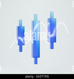 Icona 3D di un grafico dell'indice del mercato azionario in vetro blu traslucido. Foto Stock