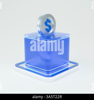 Icona 3D di un concetto finanziario con Safebox. Foto Stock