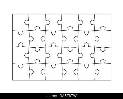 Seghetto alternativo tessere modello vuoto. Linee di taglio semplice design a griglia per maschere puzzle rettangolare - 24 pezzi. Illustrazione Vettoriale