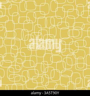 Texture astratta - motivo di moda senza cuciture. Intreccio di linee artistiche intrecciate di forme geometriche. Tessuto retrò con motivo vettoriale dorato e bianco Illustrazione Vettoriale