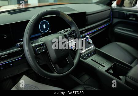 Almaty, Kazakistan - 14 marzo 2025: Multi-wheel nella Hyundai Santa Fe. Casa automobilistica coreana Foto Stock