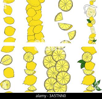 Banner a fumetti Lemon, pattern di ripetizione vettoriale, sfondo orizzontale senza cuciture Illustrazione Vettoriale