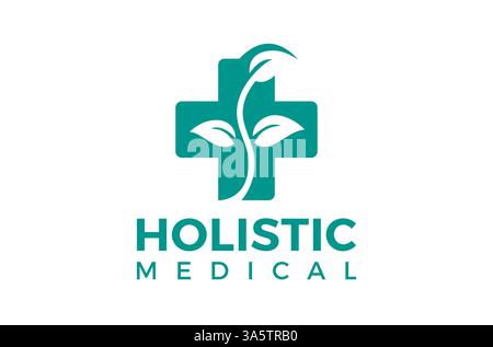 Design del logo di salute medica olistica, icona medica con albero naturale, logo di salute mentale, logo a base di erbe moderno, medicina a base di erbe, terapia dell'albero di benessere Illustrazione Vettoriale