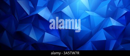 Vivace sfondo in cristallo astratto con un mosaico di triangoli blu interconnessi, che crea un motivo dinamico e geometrico con diverse sfumature e. Illustrazione Vettoriale