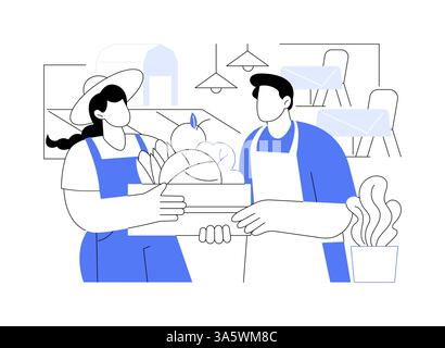 Vendita di prodotti agricoli a ristoranti illustrazioni vettoriali di cartoni animati isolati. Illustrazione Vettoriale