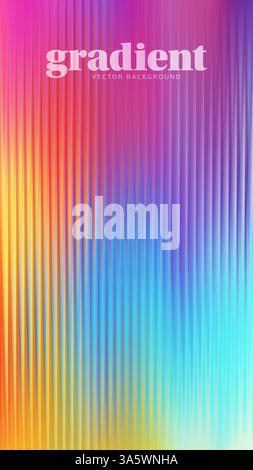 Sfondo iridescente con effetto di distorsione del vetro astratto. Struttura in vetro a coste con sfumature vivaci linee verticali scanalate. Reede Illustrazione Vettoriale