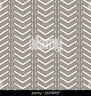 Linee nere ornamentali rettangoli triangoli motivo senza cuciture. Forme lineari nere su sfondo beige. Ripetizione colonne verticali. Illustrazione Vettoriale