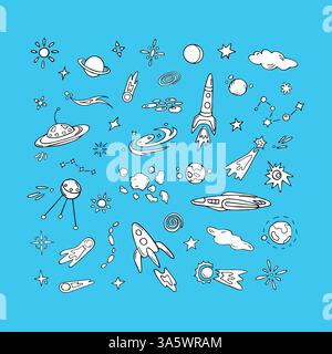 Spazio per bambini, scarabocchi bianchi e neri Illustrazione Vettoriale