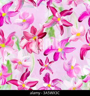 Motivo senza cuciture di fiori rosa astratti in acqua, originale disegnato a mano, stile impressionista, pittura artistica, sfondo artistico dipinto a mano creativo, brus Foto Stock