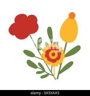 Composizione floreale. Illustrazione vettoriale di fiori luminosi su sfondo bianco. Illustrazione Vettoriale
