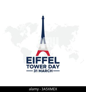 Semplice silhouette della Torre Eiffel, giorno della Torre Eiffel per festeggiare il 31 marzo. Illustrazione line art di una torre. Illustrazione Vettoriale