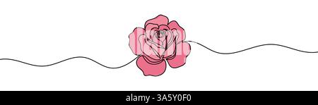 Rose One line art. Disegno continuo del fiore di rosa. Rosa disegnata a mano Illustrazione Vettoriale