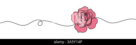 Rose One line art. Disegno continuo del fiore di rosa. Rosa disegnata a mano Illustrazione Vettoriale