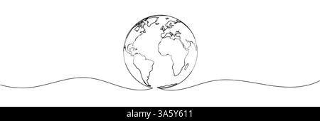 Disegno lineare continuo o disegno di una linea del vettore globale su sfondo bianco Illustrazione Vettoriale