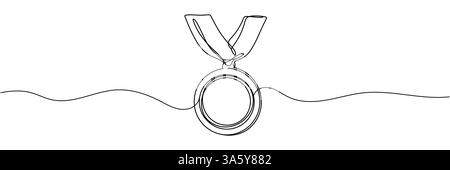 Disegno continuo su una linea del distintivo di migliore qualità con illustrazione vettoriale della medaglia d'oro Illustrazione Vettoriale