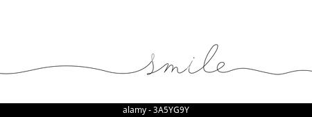 parola sorriso - continua una riga con la parola. Disegno minimalista dell'illustrazione di una frase. Illustrazione Vettoriale