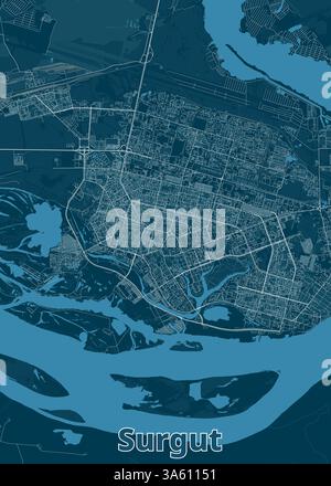 L'immagine mostra una mappa dettagliata di Surgut, una città in Russia. La mappa è resa in uno stile minimalista Illustrazione Vettoriale