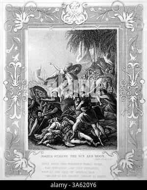 Joshua Staying the Sun and the Moon (Joshua) Steel Engraving di Alexander Fletcher circa 1860 Foto Stock