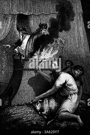 Israeliti che portano un'offerta di pace al Sommo sacerdote - offerta dell'incisione in acciaio dell'Agnello Levitico di Alexander Fletcher, circa 1860 Foto Stock