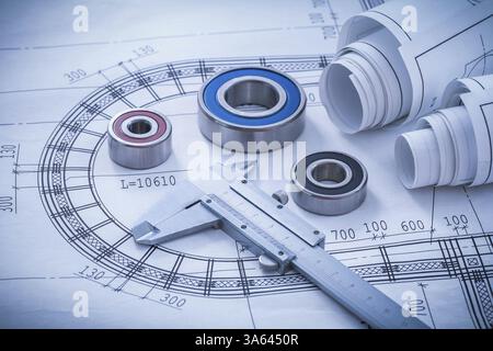 I piani di costruzione prevedono cuscinetti a rulli a pinza in base all'architettura BluePrint e al concetto di costruzione Foto Stock