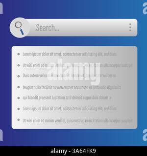 Pulsante barra di ricerca. Campo bianco arrotondato. Sfondo blu sfumato. Elemento UI semplice. Illustrazione Vettoriale