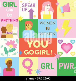 Empowering Women with Colorful Designs. Women Power Vector Illustration Illustrazione Vettoriale