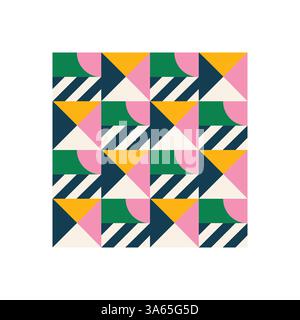 Motivo geometrico Bauhaus con forme audaci. Design astratto moderno per tessuti, sfondi e branding. Sfondo decorativo elegante e alla moda. Illustrazione Vettoriale