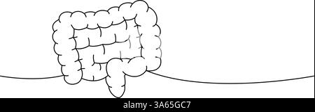 Intestino disegno continuo di una linea. Illustrazione continua di una linea per organo interno umano. Illustrazione Vettoriale