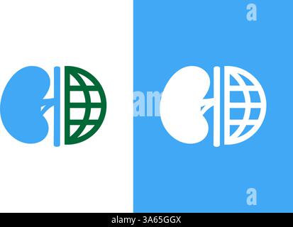 Combinazione di loghi reni e terra. Modello di progettazione del logotipo World Kidney Day. Illustrazione Vettoriale