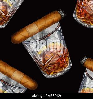Elegante motivo ad acquerello senza cuciture con orologi da polso di lusso e gemelli in argento. Perfetto per design tessile, carta da imballaggio, marchio di accessori uomo e sfondi eleganti Foto Stock