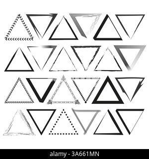 Set di telai triangolari. Collezione di bordi geometrici. Icone di forma astratta. Design della linea vettoriale. Illustrazione Vettoriale