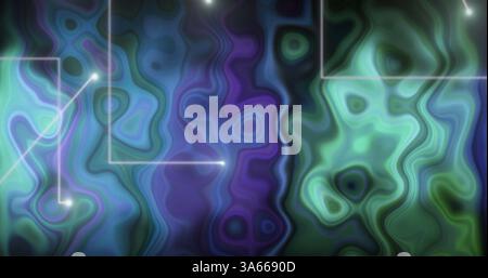 Immagine di luci luminose bianche su sfondo liquido verde e blu Foto Stock