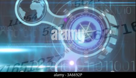 Immagine della scansione dell'oscilloscopio e dei numeri che cambiano Foto Stock