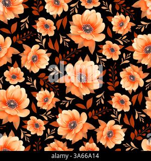 Acquerello fiori arancioni motivo senza cuciture. Illustrazione floreale digitale disegnata a mano Foto Stock