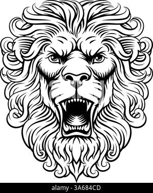 Stile vintage con incisione a leone e taglio a leone Illustrazione Vettoriale