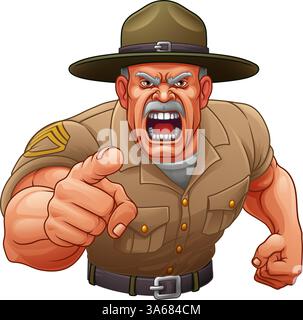 Istruttore di esercitazione sergente Bootcamp soldato dell'esercito Illustrazione Vettoriale