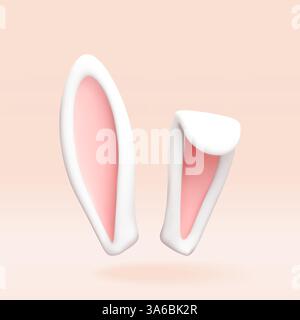 Orecchie di pasqua di coniglio 3D isolate in rosa. Illustrazione Vettoriale