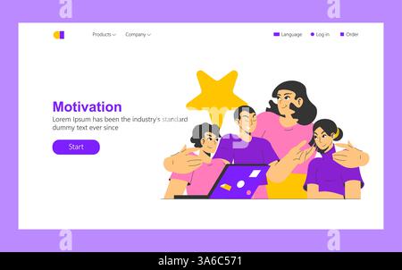 Scalabilità dei processi aziendali illustrata attraverso un team diversificato che collabora a un progetto. Esprimono motivazione e lavoro di squadra utilizzando la tecnologia. Ideale per enfatizzare la produttività in un contesto moderno. Illustrazione vettoriale. Illustrazione Vettoriale