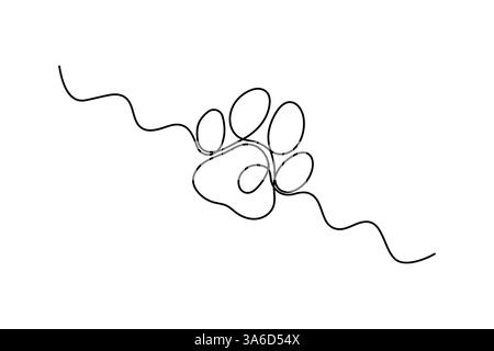Zampa di cane stampa continua su una linea disegnando disegno vettoriale Illustrazione Vettoriale