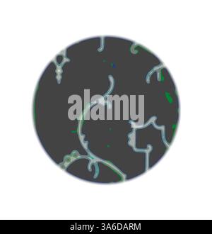 Una rappresentazione stilizzata di un pianeta, caratterizzata da intricati motivi e colori che evocano terreni montuosi, corsi d'acqua e aree lussureggianti sulla sua superficie. Il design suggerisce un paesaggio surreale brulicante di vita e complessità. Arte classica con un tocco moderno reinventata da Artotop, tessuti francesi trasformati, prima metà del diciannovesimo secolo Foto Stock