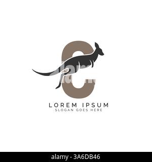 Logo Letter C con design Kangaroo. Alfabeto C con grande combinazione di simbolo Kangaroo Illustrazione Vettoriale