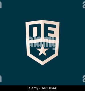 Logo DE iniziale simbolo di scudo a stella con semplice grafica vettoriale Illustrazione Vettoriale