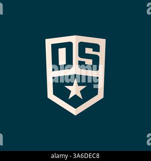 Simbolo iniziale dello scudo a stella del logo DS con semplice grafica vettoriale Illustrazione Vettoriale