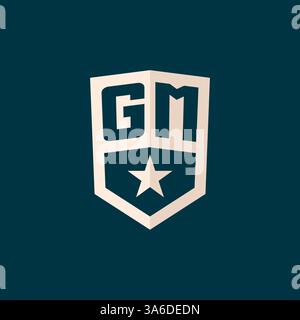 Simbolo iniziale dello scudo a stella con logo GM con semplice grafica vettoriale Illustrazione Vettoriale