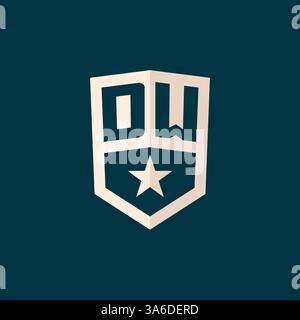 Logo DW iniziale simbolo di scudo a stella con semplice grafica vettoriale Illustrazione Vettoriale